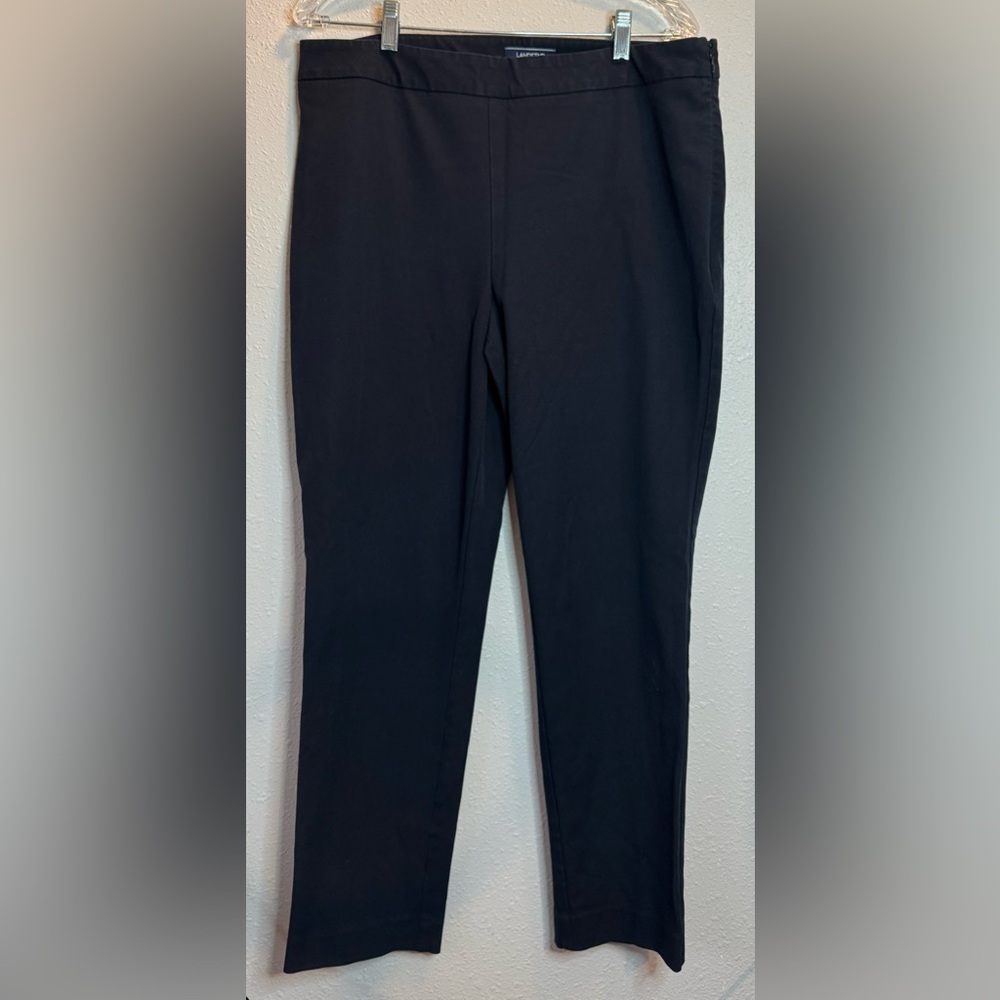 Lands’ End Mid Rise Slim Leg Black Work Pants Side Zipper